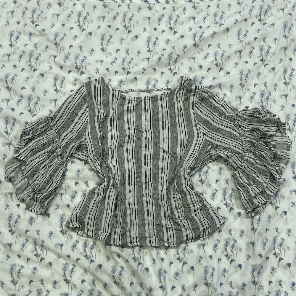 Striped Ruffle Sleeve Women's Top